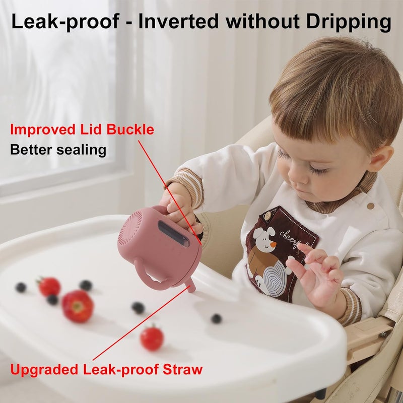 Seposeve 2 Pack Silicone Sippy Cups, Leak-Proof Baby Straw Cup for 6-12 Months, Spill Proof Toddler Cup with Straw 1-3 Years, with Capacity Marking, Non-slip Handle, Flow Control, 6 oz, Purple Pink - Image 4